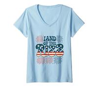 Donna Land of the Rizz Vintage USA Groovy 4 luglio Fuochi d'artificio USA Maglietta con Collo a V