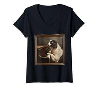 Donna Landseer Piano Dog Maglietta con Collo a V