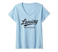 Donna Lansing Michigan 517 Ingham County Okemos Lakes Capitale Maglietta con Collo a V