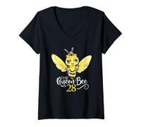 Donna L'ape Regina compie 28 Anni Honeybee Hive 28° Compleanno Donne Maglietta con Collo a V