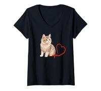 Donna LaPerm Cat Mom Heartbeat Curly Coated Cat Razza Amante Maglietta con Collo a V