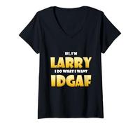 Donna Larry Costume IDGAF Meme Personalized First Name Larry Joke Maglietta con Collo a V