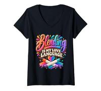 Donna L'Arte del Blending è Il Mio linguaggio d'Amore Maglietta con Collo a V