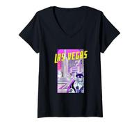 Donna Las Vegas Gatto Retro Anime Paesaggio Urbano Nevada USA Maglietta con Collo a V