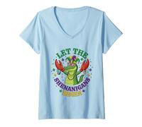 Donna Lascia Che Gli imbrogli inizino Alligatore Mardi Gras Maglietta con Collo a V