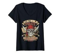 Donna Lascia che The Pirate Shenanigans inizino il divertente Halloween dei pirati Maglietta con Collo a V
