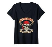 Donna Lascia che The Pirate Shenanigans inizino Skull Pirate Halloween Funn Maglietta con Collo a V