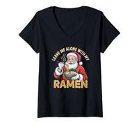Donna Lasciami Solo con Il Mio Ramen Babbo Natale Noodle Giapponese Maglietta con Collo a V