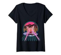 Donna Laser Cat Eyes Kitten UFO Retro 80s Funny Cats Lovers Maglietta con Collo a V