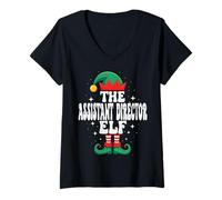 Donna L'assistente alla regia Elf Funny Christmas Matching Family Maglietta con Collo a V