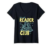 Donna Late Night Reader Club Goose Book Lover Bookworm Bookish Maglietta con Collo a V