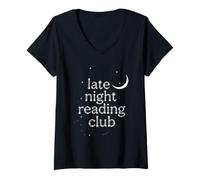 Donna Late Night Reading Club per Gli Amanti dei Libri Maglietta con Collo a V