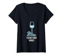 Donna Latin Wine Quote for Women Wine Glass Drawing Veni Vidi Vino Maglietta con Collo a V