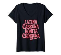 Donna Latina Cabrona Bonita Chingona Carino Mujer Chicana Chula Rosa Maglietta con Collo a V