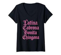 Donna Latina Cabrona Bonita Chingona Pero Carino Mujer Chicana Chula Maglietta con Collo a V