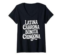 Donna Latina Cabrona Bonita Chingona Pero Carino Mujer Chicana Chula Maglietta con Collo a V