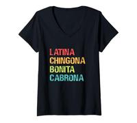 Donna Latina Chingona Bonita Cabrona Maglietta con Collo a V