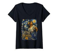 Donna Latina Potenza Notte Stellata Van Gogh Maglietta con Collo a V