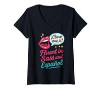 Donna Latina Pride Mujer Poderosa Impenitente Bilingue Bellezza Maglietta con Collo a V