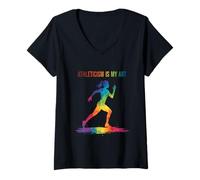 Donna L'atletismo è la mia Arte - Silhouette Colorata in Esecuzione Maglietta con Collo a V