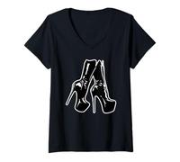 Donna Lattice Tacchi Alti Blackwork Maglietta con Collo a V