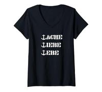 Donna Lauche Liebe Lebe, Spruch Wassersport Maritim Anker, Küste, Maglietta con Collo a V