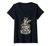 Donna Launch Line Calm Cane Pronto al Tuffo Maglietta con Collo a V