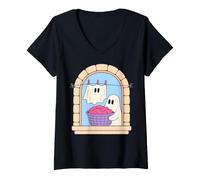 Donna Laundry Ghost Folding Clothes Cute Halloween Chore Funny Maglietta con Collo a V