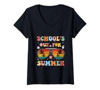 Donna Laurea Scolastica 2025 Scuole Groovy Fuori per L'Estate Maglietta con Collo a V