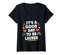 Donna Lauren Personalized Retro Girls Custom Lauren Name Maglietta con Collo a V