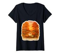 Donna L'autunno è Il Mio linguaggio d'Amore Scena Autunnale Vintage zucche Alberi Maglietta con Collo a V