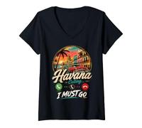 Donna L'Avana Cuba Chiamando Devo Andare Maglietta con Collo a V