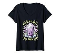 Donna Lavanda Cold Brew Donne Baristi Caffè Freddo Chill Floreale Maglietta con Collo a V