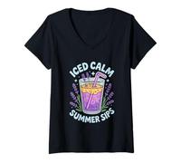 Donna Lavanda Cold Brew Donne Baristi Caffè Freddo Chill Floreale Maglietta con Collo a V