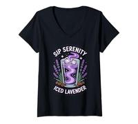 Donna Lavanda Cold Brew Donne Baristi Caffè Freddo Chill Floreale Maglietta con Collo a V