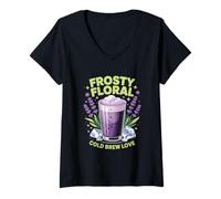Donna Lavanda Cold Brew Donne Baristi Caffè Freddo Chill Floreale Maglietta con Collo a V