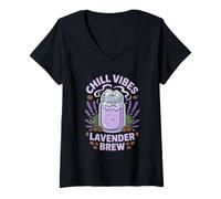 Donna Lavanda Cold Brew Donne Baristi Caffè Freddo Chill Floreale Maglietta con Collo a V