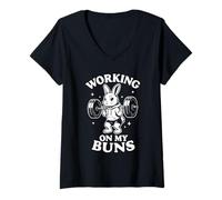 Donna Lavorando sui miei panini - Cute Gym Bunny Squat Pun, Leg Day Maglietta con Collo a V