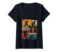 Donna Lavoratori Blue Collar Lavoratore Lavoratore Maglietta con Collo a V