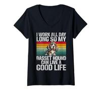 Donna Lavoro Tutto Il Giorno Il Mio Basset Hound può Vivere Un Buon Basset Hound Maglietta con Collo a V