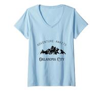 Donna L'avventura attende Le Vacanze Oklahoma City Travel Maglietta con Collo a V