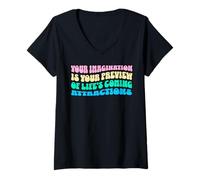 Donna Law Of Attraction Manifesting Spiritual Growth Retro Wavy Maglietta con Collo a V