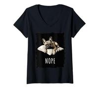 Donna Lazy Bulldog Lazy Dog Relax Bulldog francese Maglietta con Collo a V