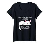 Donna Lazy Cat Funny Kitty, Scusa da Ufficio Maglietta con Collo a V