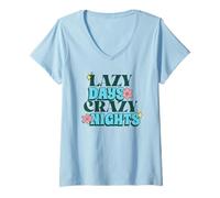 Donna Lazy Days Crazy Nights (Dichiarazione di Vacanza) Maglietta con Collo a V
