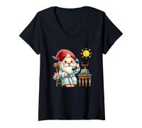 Donna Lazy Grandpa Gnome For Dad With Vintage Telephone For Summer Maglietta con Collo a V