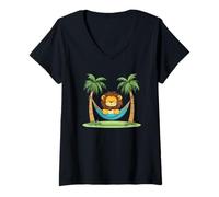 Donna Lazy Lion in amaca per un'atmosfera divertente e confortevole Maglietta con Collo a V