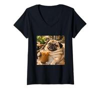 Donna Lazy Sunday Coffee Pug Funny Relaxing Meme Maglietta con Collo a V
