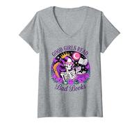 Donna Le Brave Ragazze leggono Libri sporchi Skeleton Reading Dark Academia Maglietta con Collo a V