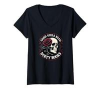 Donna Le brave ragazze leggono libri sporchi Smut Reader Dark Romance Skull Maglietta con Collo a V